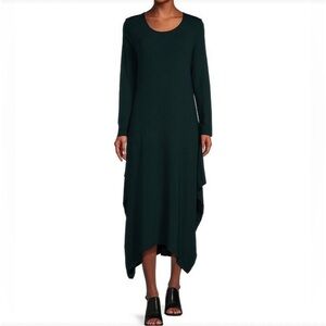Bryn Walker Chelsea French Terry Scoop Neck Draped Asymmetrical Hem Midi Dress